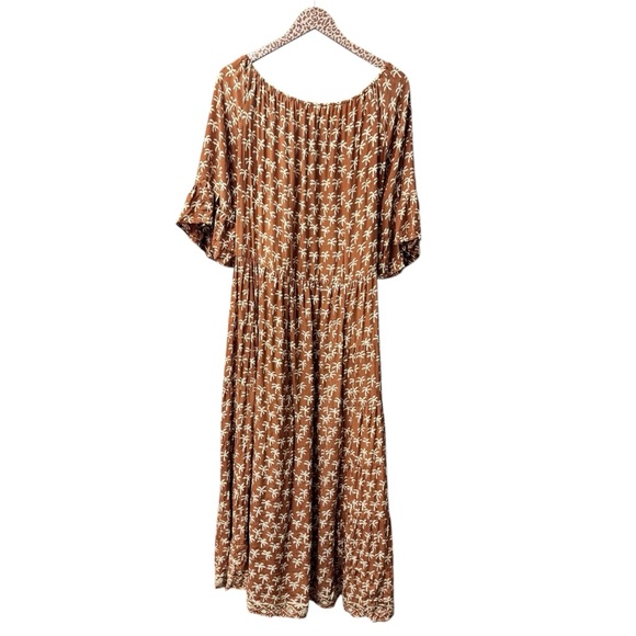 Natalie Martin Silk Palm Tree Print Short Sleeve Maxi Dress Brown Small S READ - Picture 2 of 16